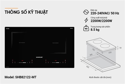 Bếp đôi điện từ Sunhouse là MMB82112-TMT