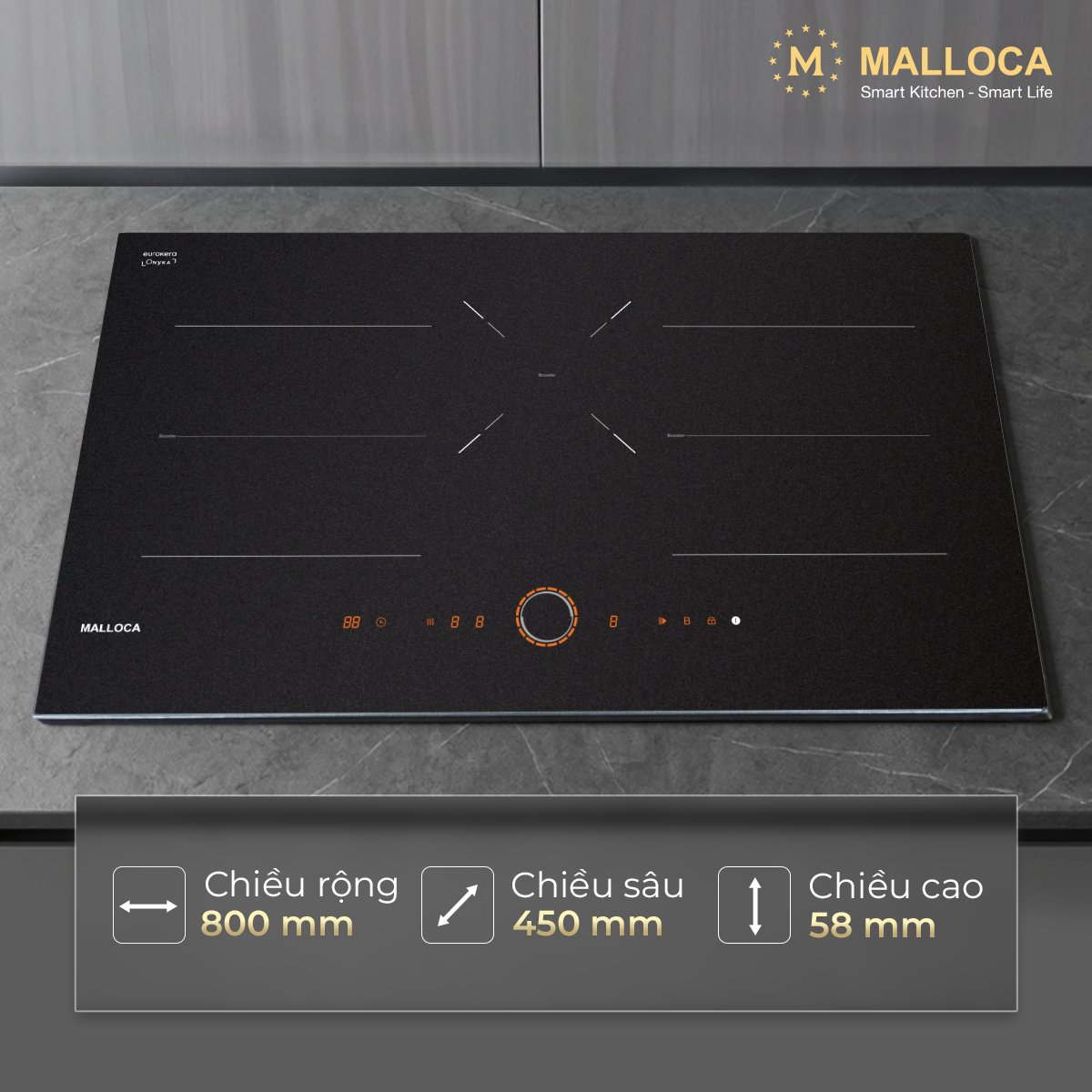 Bếp từ 3 vùng nấu 80 cm MI803ES (Mặt kính Onyka chống trầy xước)