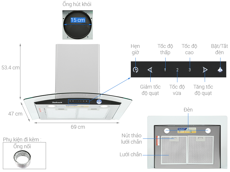 Máy hút mùi Bluestone HOB-8725