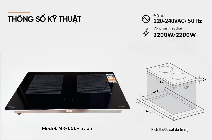 Bếp từ đôi Malacka MK-555 Platinum