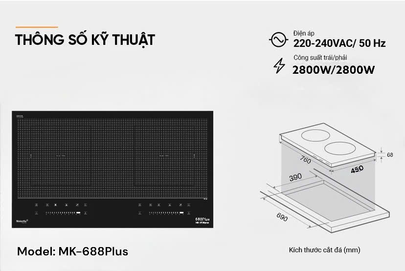 Bếp từ đôi Malacka MK-688Plus