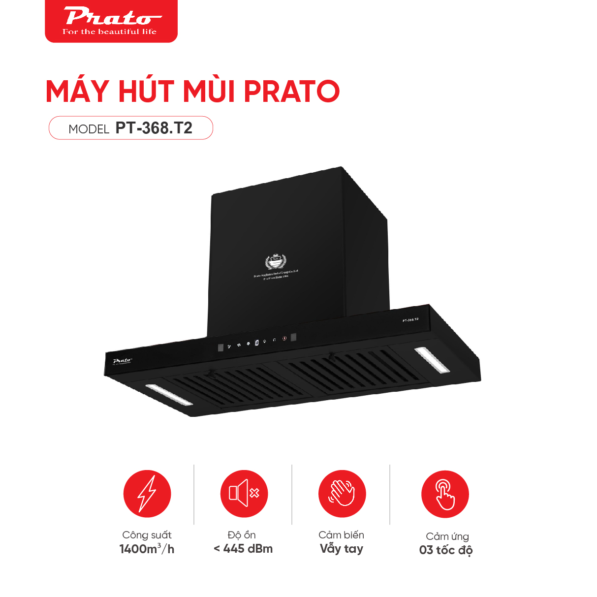Máy hút mùi Prato chữ T model PT-368.T2