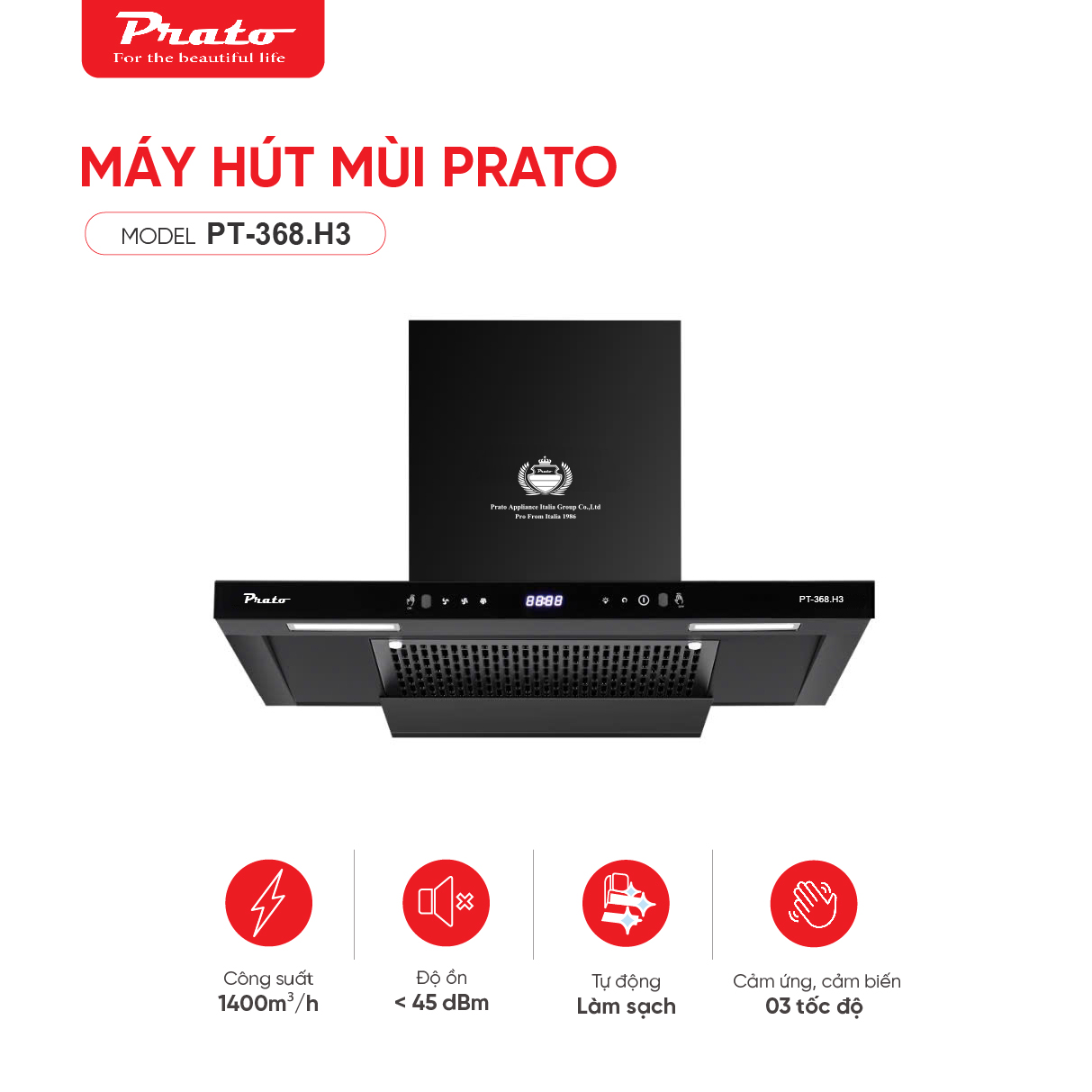 Máy hút mùi Prato chữ T Model PT-368.H3