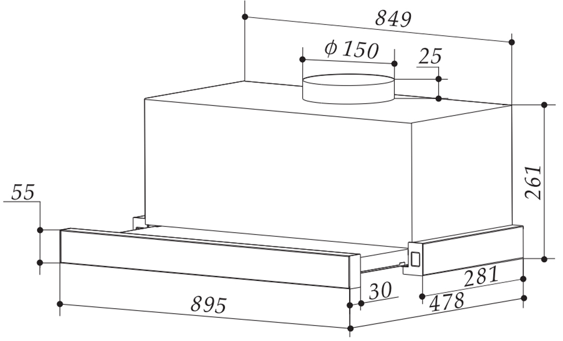 Hút mùi âm tủ kích thước 900MM Cariny CAW-9001SS
