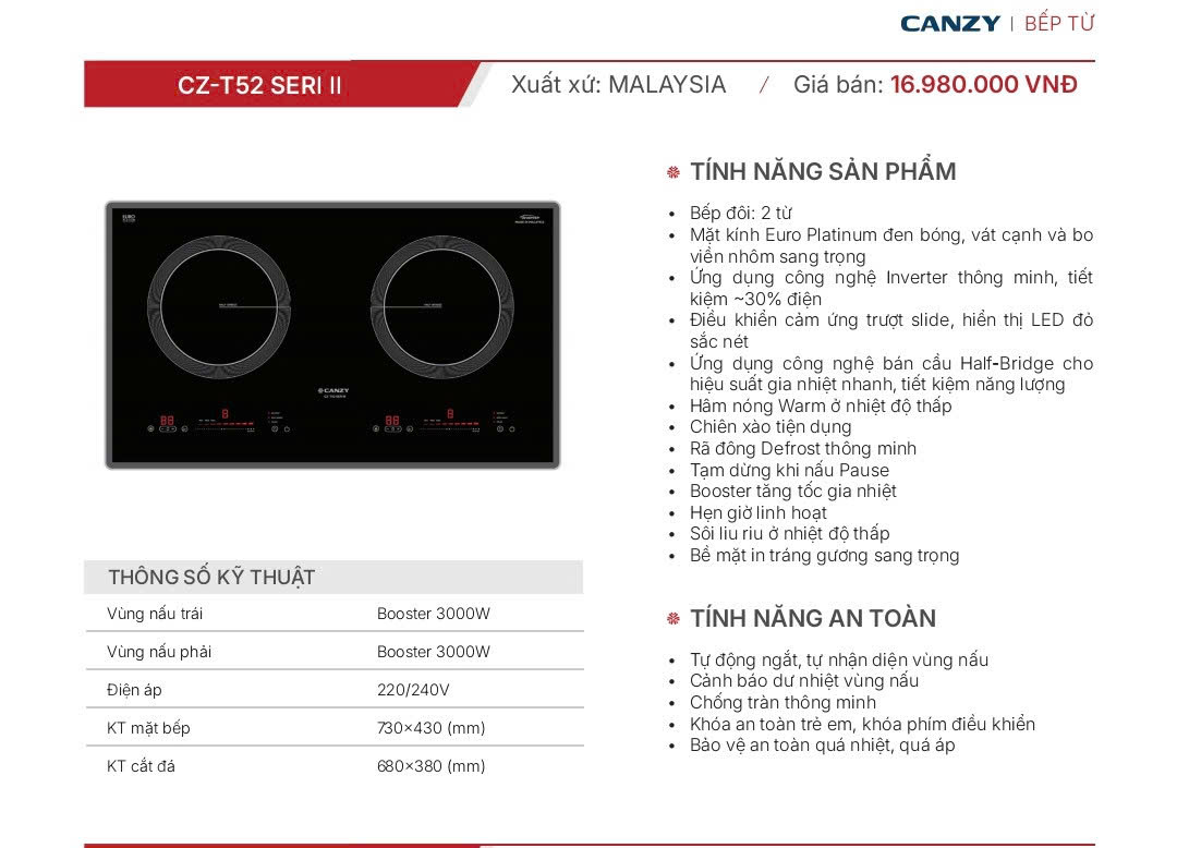 Bếp từ Canzy CZ T52 SERI II