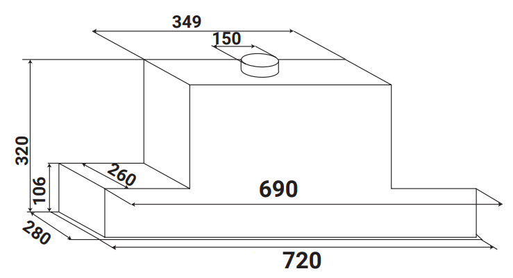 Máy hút mùi âm tủ toàn phần Kaff KF-BI70PR